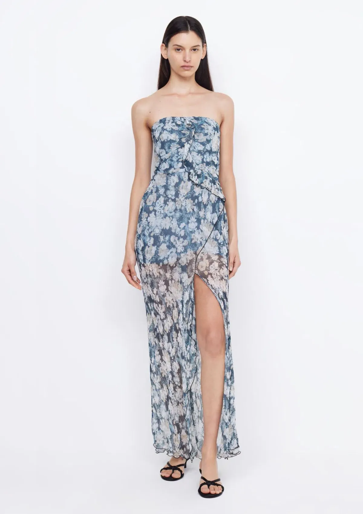 Bec & Bridge Opal Strapless Maxi Dress Denim Floral Size AU 6 for rent on The Volte - main image