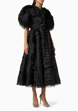 Aje Amour Ruffle Midi Dress Black Size 6 for rent on The Volte - image 1