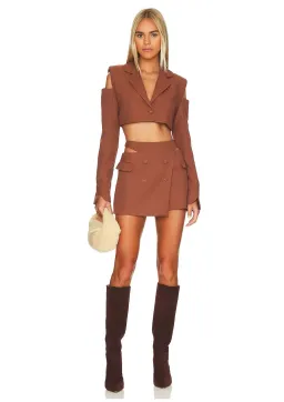For Love & Lemons Alysa Crop Top and Mini Skirt Set Brown Size S / AU 8 for rent on The Volte - image 1