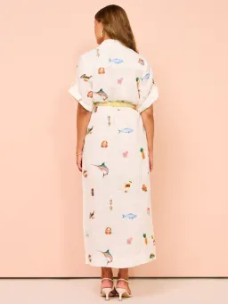 Alemais Blue Marlin Embroidered Dress In Cream Print Size 8 for rent on The Volte - image 3