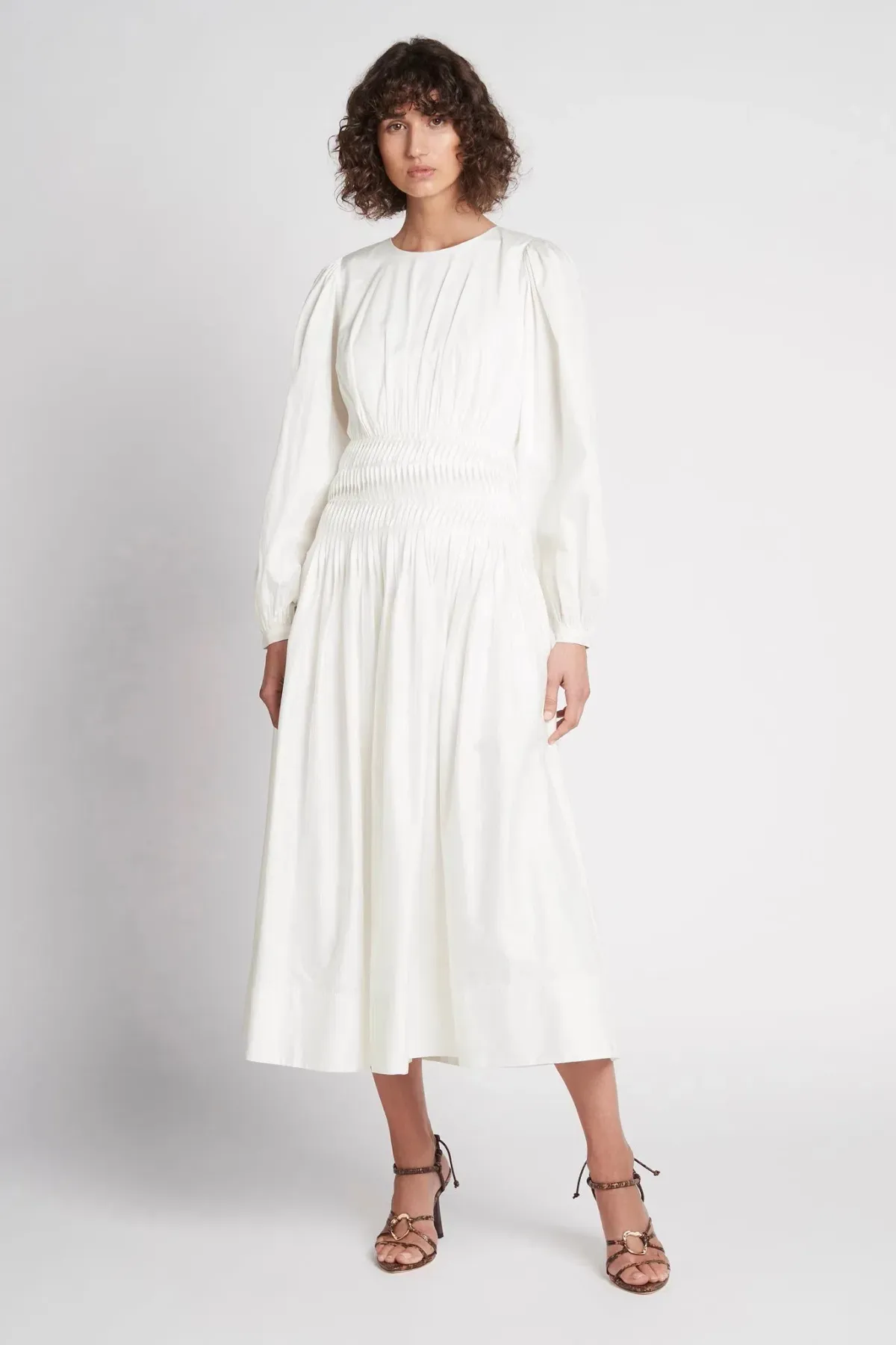 Aje Tidal Tucked Midi Dress Ivory Size 4 for rent on The Volte - main image