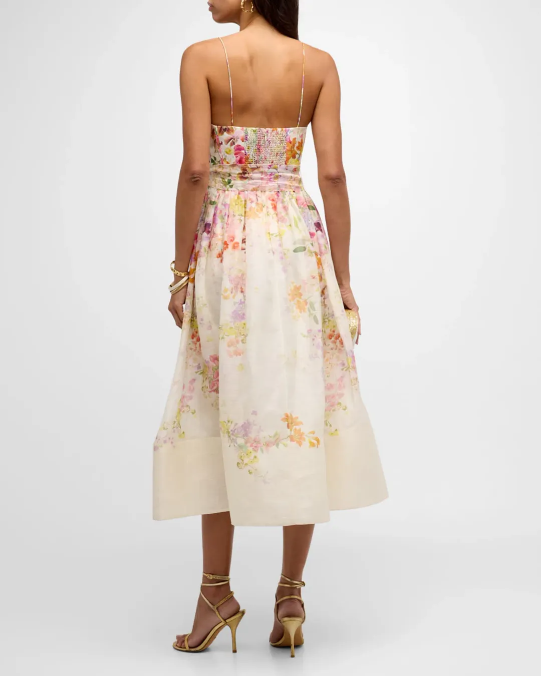 Zimmermann Natura Corset Midi Dress Kaleidoscope Garden Floral Size 1 / AU 10 for rent on The Volte - main image