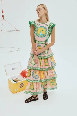 Alemais Porcelain Frill Midi Dress In Pink Size 10 for rent on The Volte - image 1