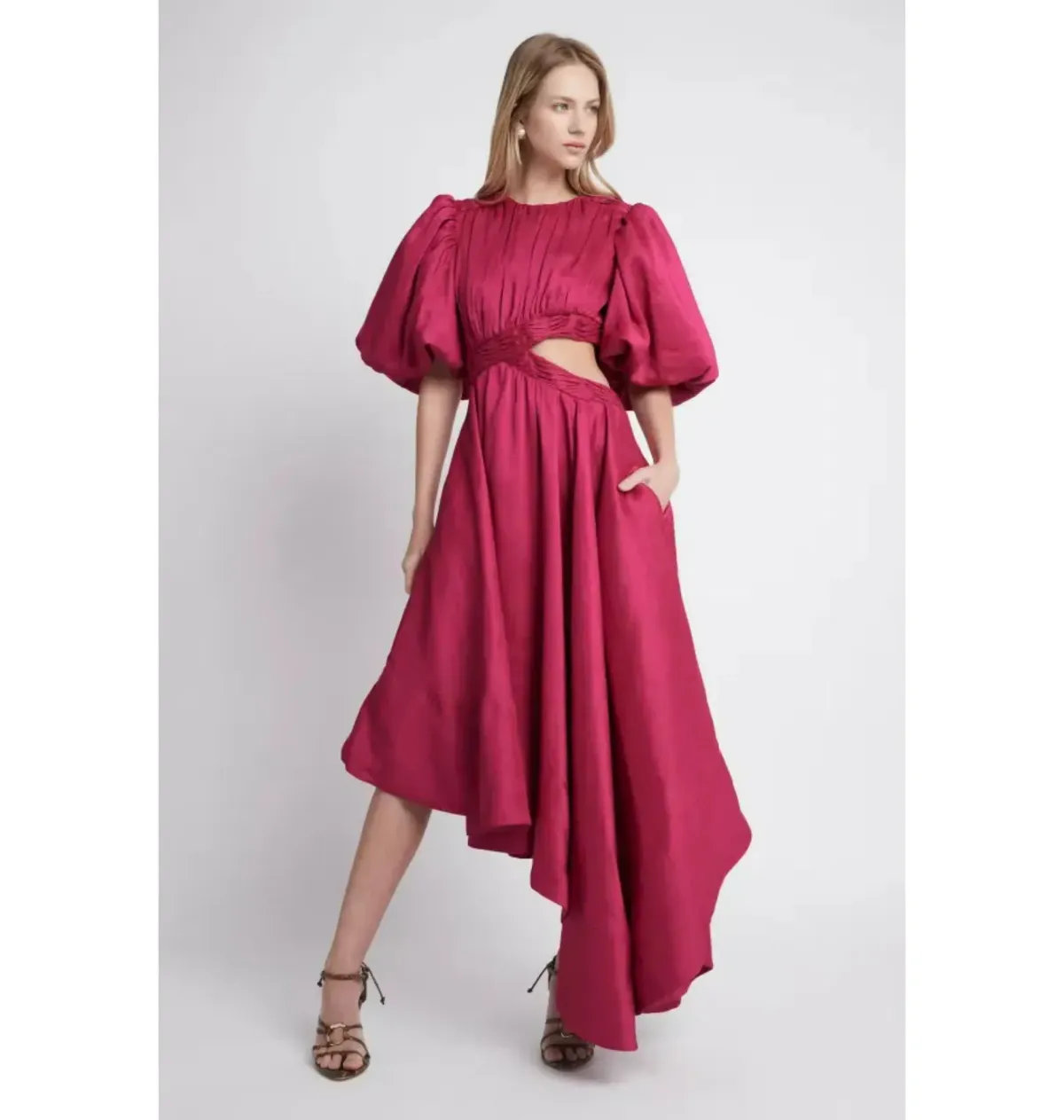 Aje Tidel Tucket Cut Out Midi Dress Pink Size AU 8 - Image 1