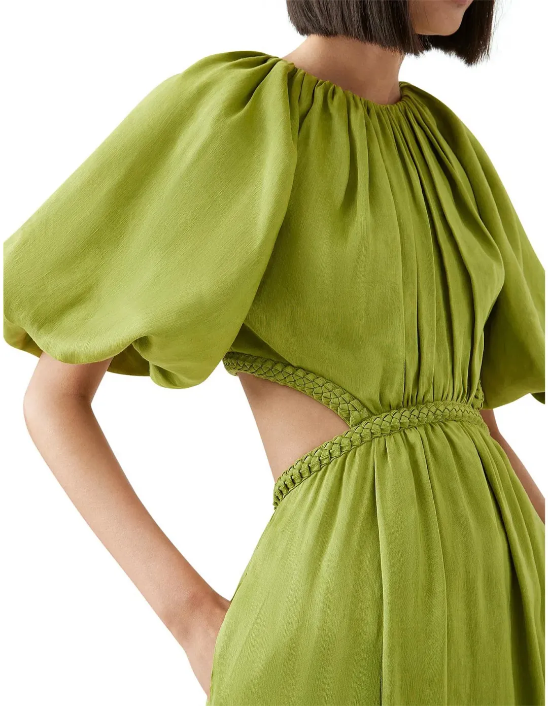 Aje Capucine Puff Sleeve Midi Dress Verdant Green Size M / AU 10 for rent on The Volte - main image