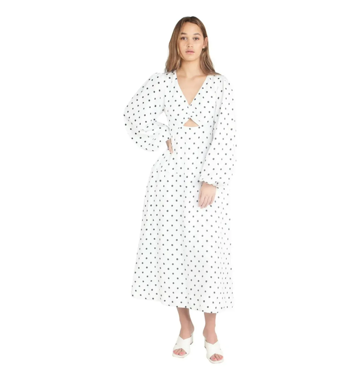 Aje Liberation Blouson Midi Dress Cream and Black Dot Size M / AU 10 for rent on The Volte - main image