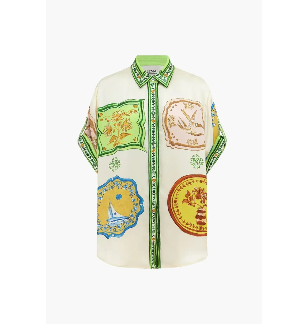 Alemais Porcelain Silk Shirt and Short Set Print Size AU 10 for rent on The Volte - main image