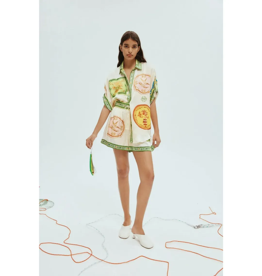 Alemais Porcelain Silk Shirt and Short Set Print Size AU 10 for rent on The Volte - main image