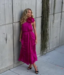 Aje Quintessa Flower Midi Dress in Deep MAgenta Size AU 14 for rent on The Volte - image 1