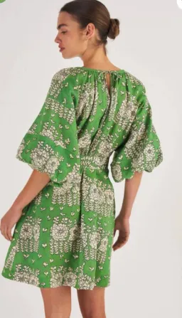 Oroton Full Sleeve Posie Print Mini Sun Dress Green Floral Size 12 for rent on The Volte - image 3