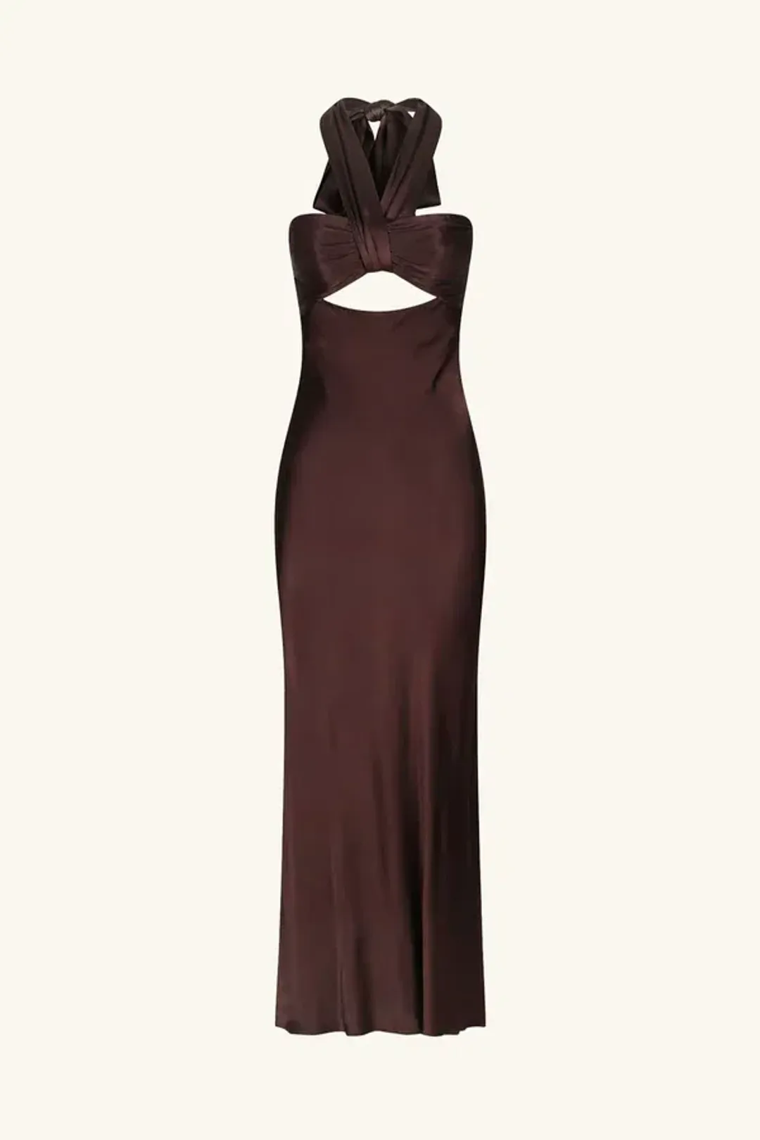 Shona Joy Lana Ruched Halter Midi Dress in Cocoa Size 14 for rent on The Volte - main image