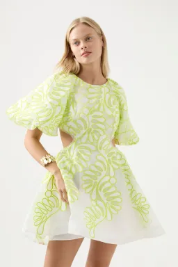 Aje Botanical Applique Mini Dress Ivory/Citrus Yellow Size 4 for rent on The Volte - image 2
