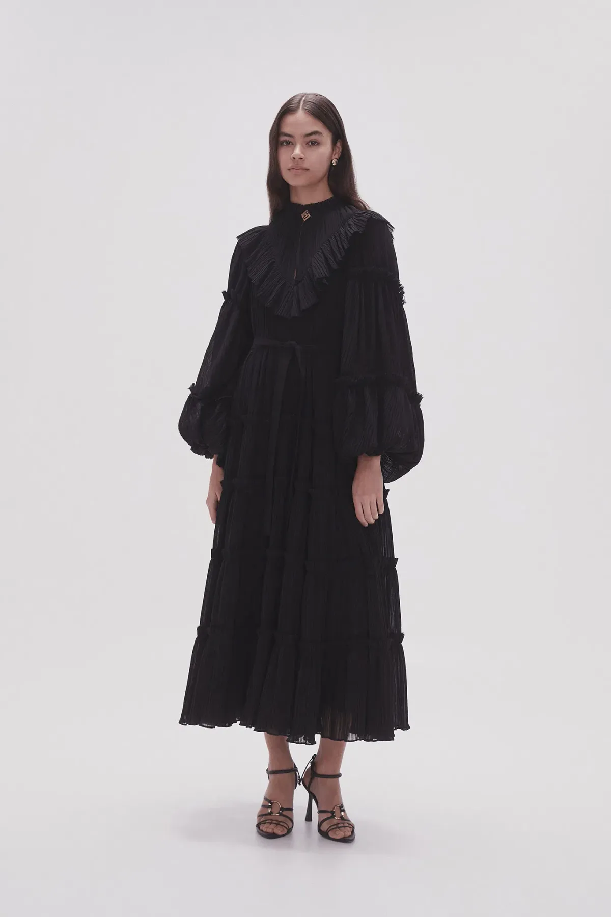 Aje Robyn Tiered Midi Dress Black Size 8 - Image 1