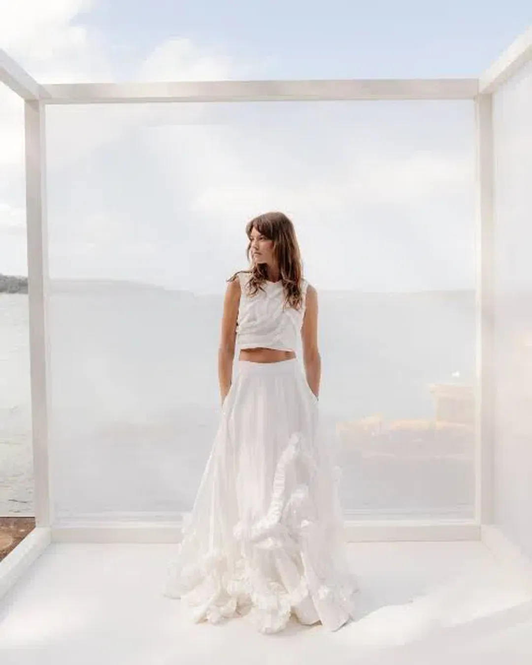 Aje Aurelia Frill Shell Top & Kendra Frill Maxi Skirt Set Ivory Size 8 for rent on The Volte - main image