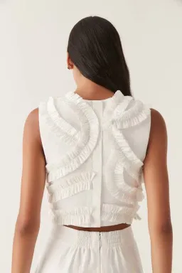 Aje Aurelia Frill Shell Top & Kendra Frill Maxi Skirt Set Ivory Size 8 for rent on The Volte - image 3