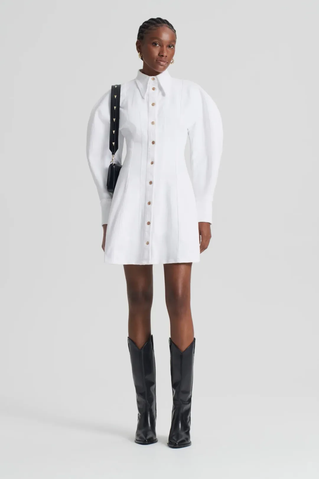 Scanlan Theodore Denim Cocoon Sleeve Mini Dress White Size 8 for rent on The Volte - main image