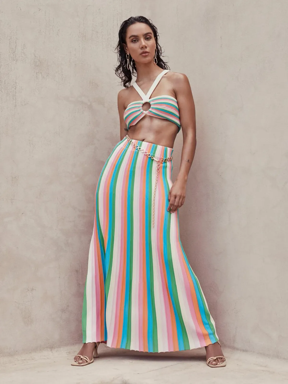 Sheike Rainbow Bright Knit Top and Skirt Set Multi Size 6 - Image 1