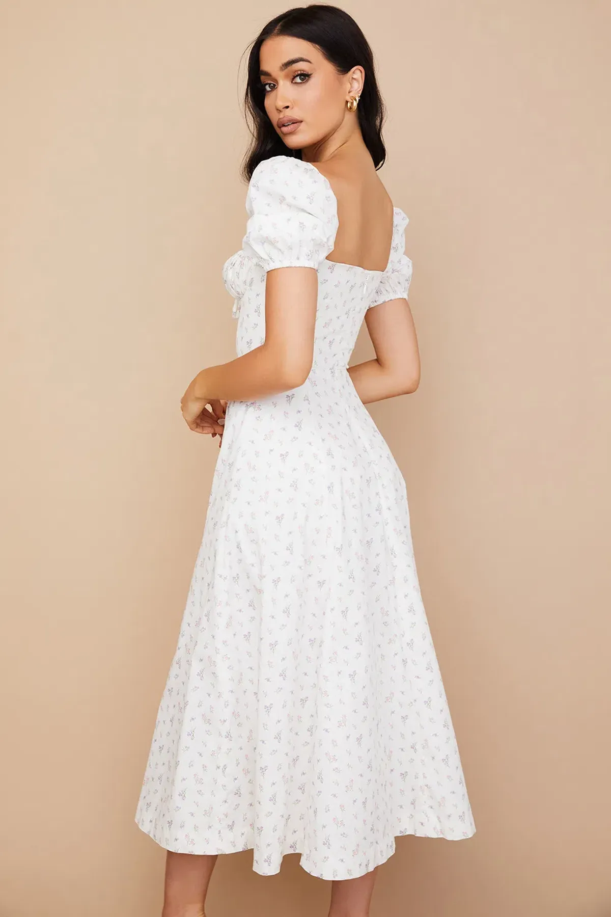 House of CB Tallulah White Floral Puff Sleeve Midi Dress XS / Au 6 - Image 7