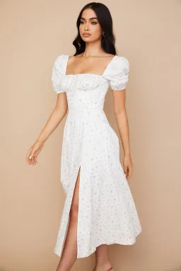 House of CB Tallulah White Floral Puff Sleeve Midi Dress XS / Au 6 for rent on The Volte - image 6