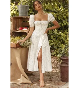 House of CB Tallulah White Floral Puff Sleeve Midi Dress XS / Au 6 for rent on The Volte - image 1