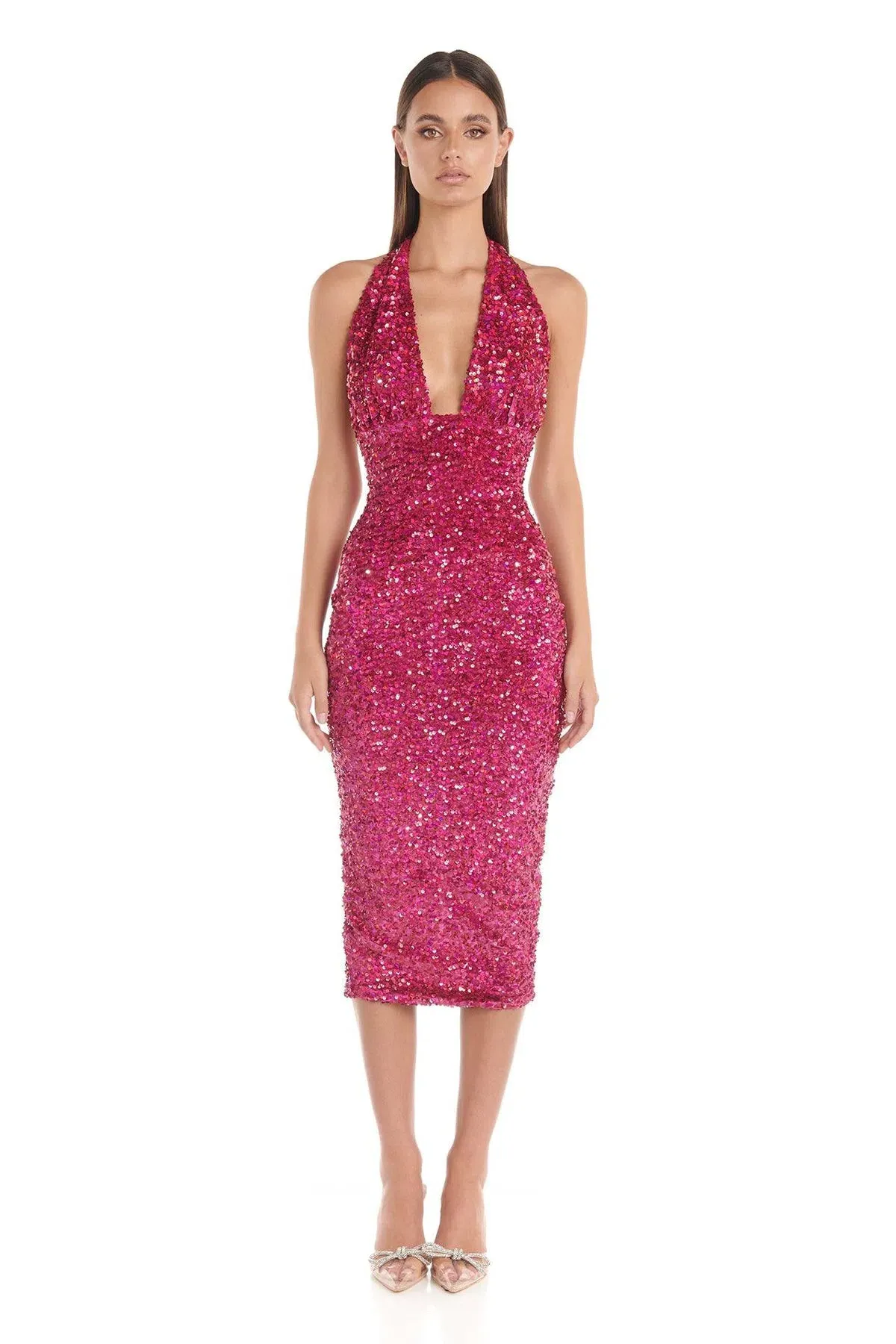 Eliya The Label Emilee Sequin Dress Pink Size 10 for rent on The Volte - main image