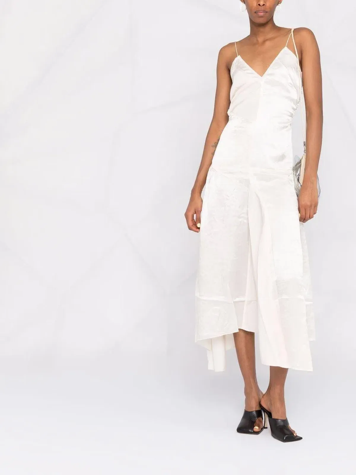 Acne Studios Ruched Panelled Satin Midi Dress in Neutral Size XS / AU 6 - Image 1