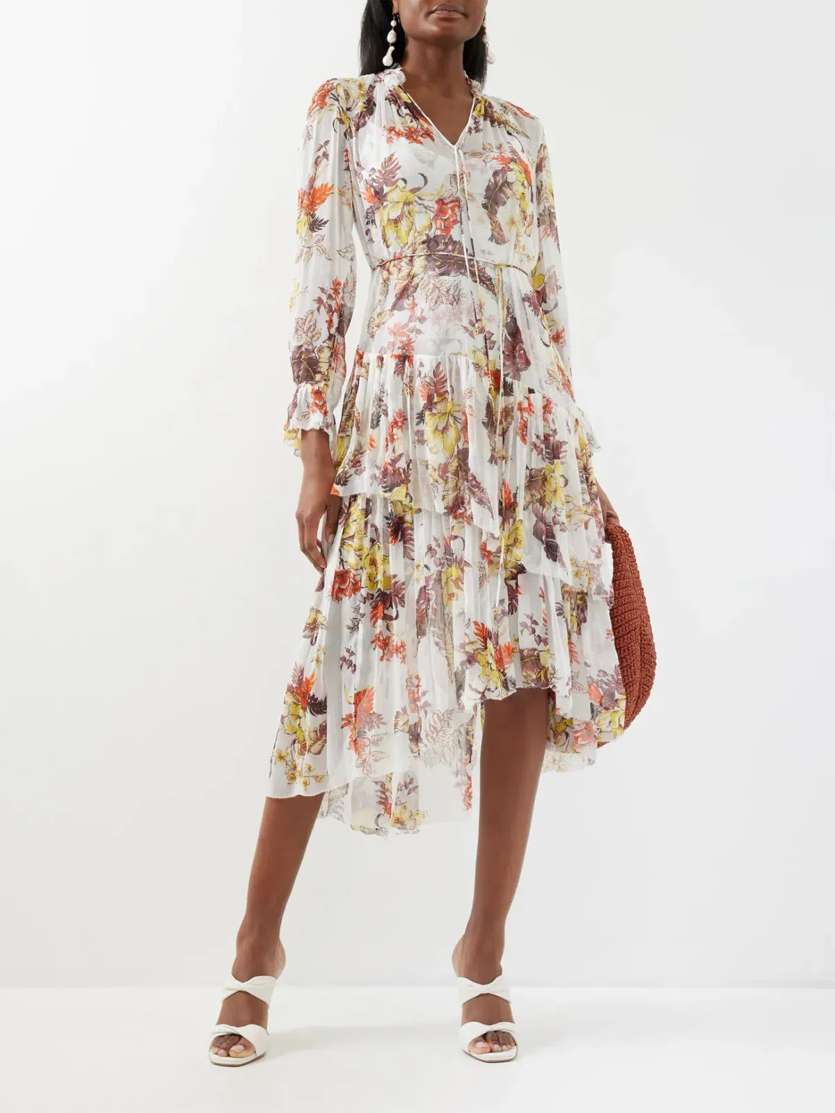 Zimmermann Matchmaker Tiered Midi Dress Ivory Tropical Floral Size 0P / AU 6 for rent on The Volte - main image