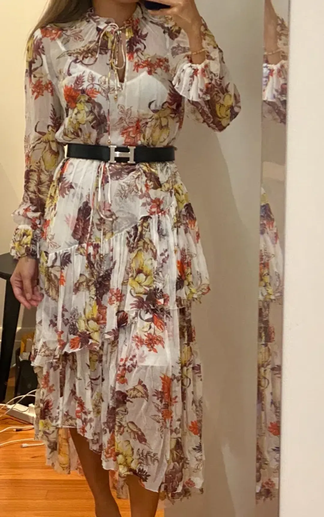 Zimmermann Matchmaker Tiered Midi Dress Ivory Tropical Floral Size 0P / AU 6 for rent on The Volte - main image