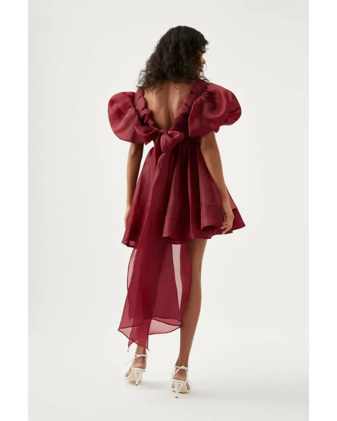 Aje Gretta Organza Mini Dress Burgundy Size AU 6 for rent on The Volte - main image