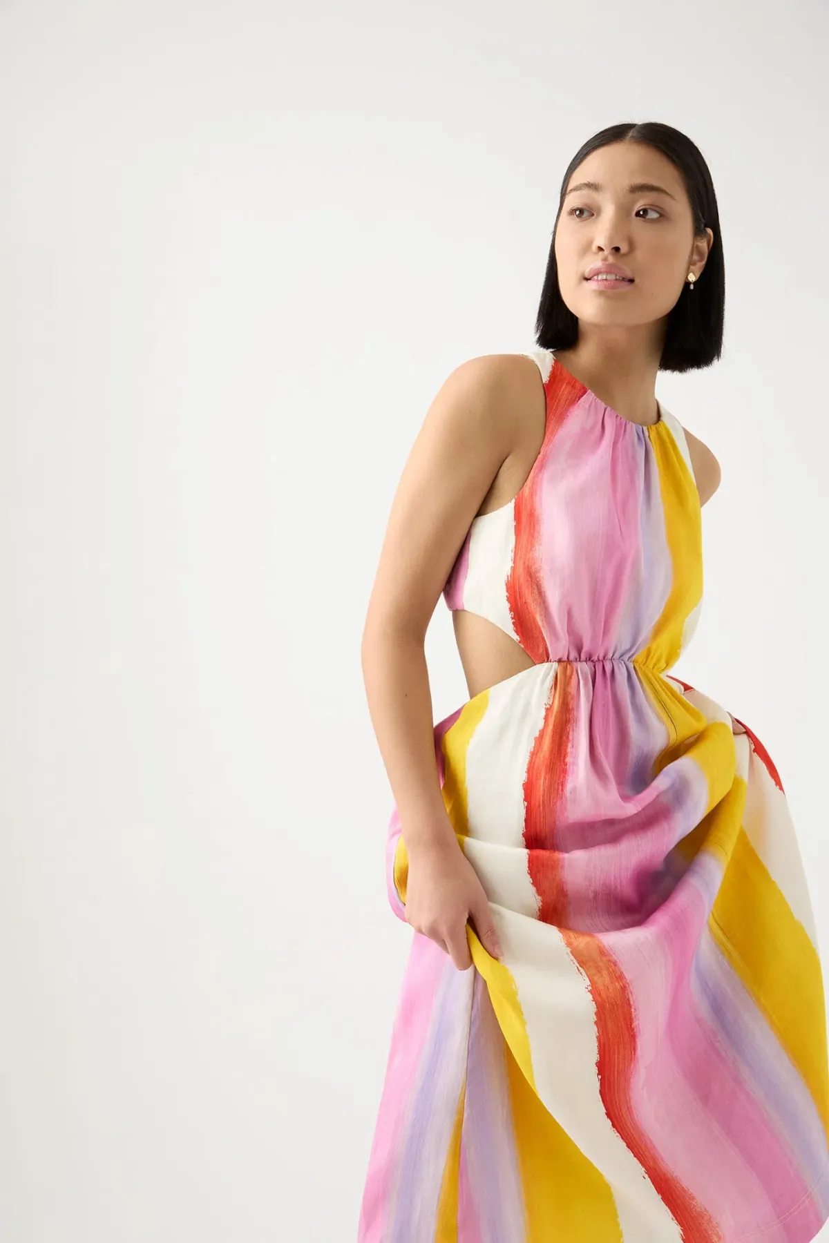 Aje Imagination Cut Out Midi Dress Aurora Stripe Size AU 14 - Image 3