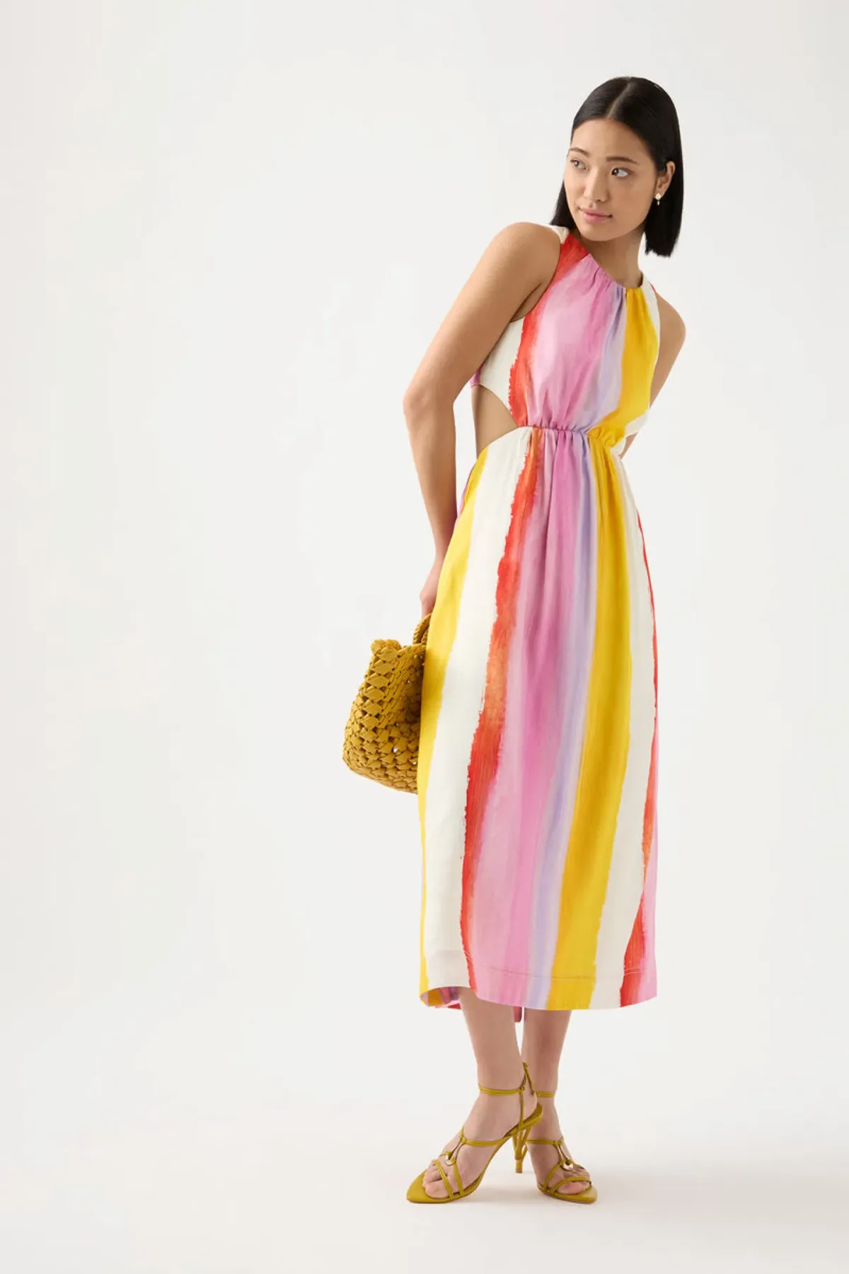 Aje Imagination Cut Out Midi Dress Aurora Stripe Size AU 14 - Image 1