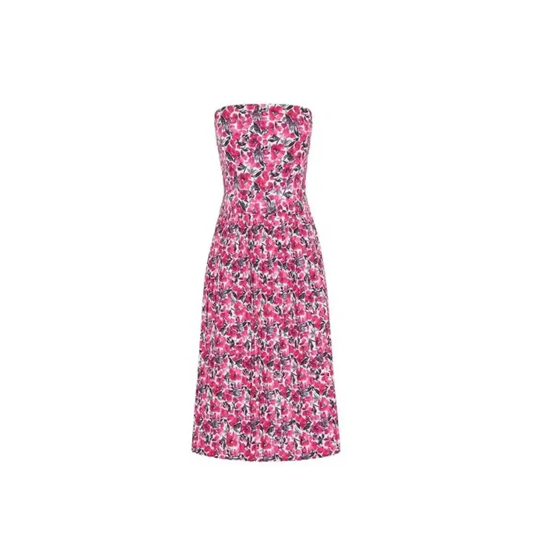 By Johnny Strapless Pleat Midi Dress Floral Size 10 for rent on The Volte - main image