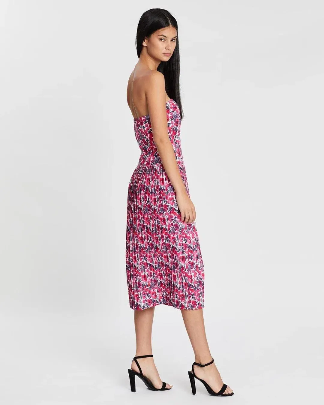 By Johnny Strapless Pleat Midi Dress Floral Size 10 for rent on The Volte - main image
