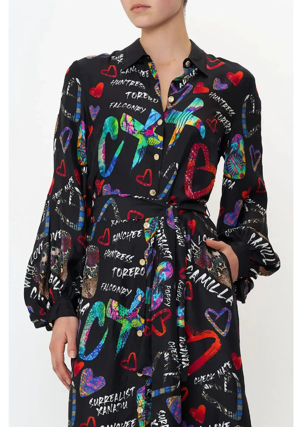 Camilla Tagged Up High Low Midi Shirt Dress Black Print Size M / AU 12 - Image 3