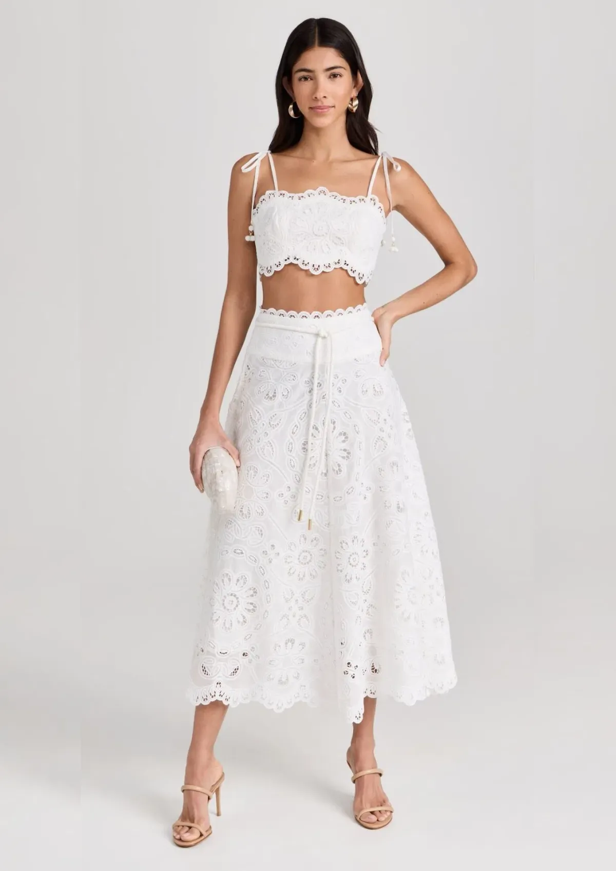 Zimmermann Ottie Embroidered Bodice & Flared Skirt Set Ivory Size 1 / AU 10 - Image 1