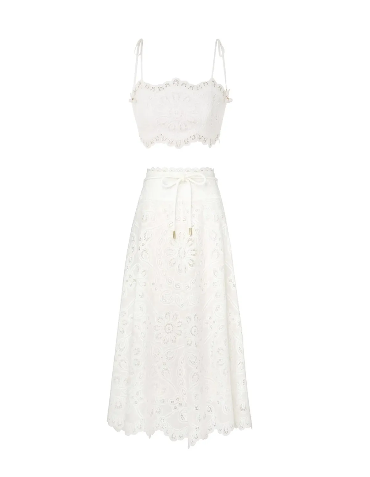 Zimmermann Ottie Embroidered Bodice & Flared Skirt Set Ivory Size 1 / AU 10 - Image 4