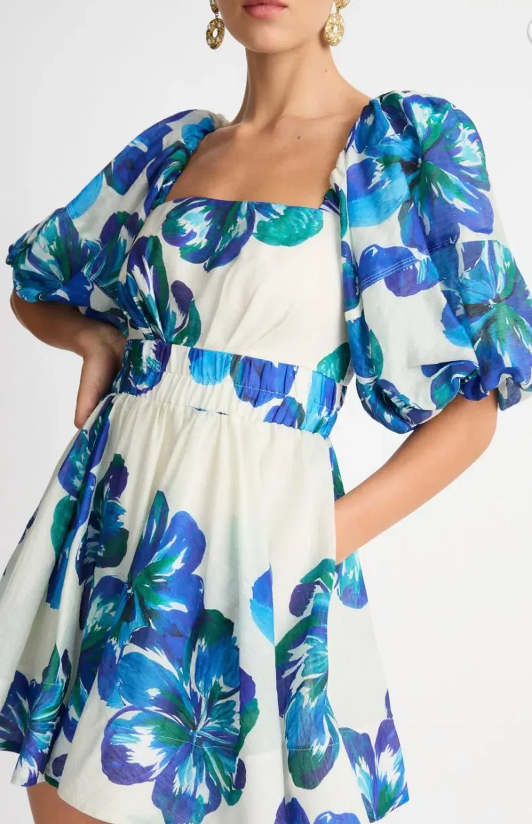 Sheike Hibiscus Mini Dress Floral Blue Size 6 for rent on The Volte - main image