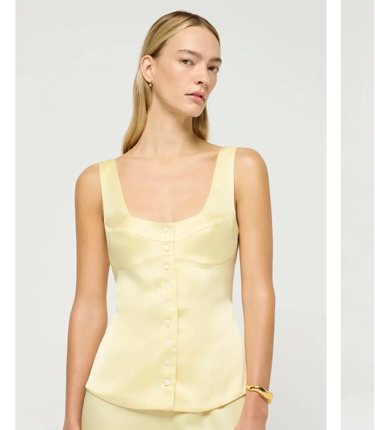 Maison Essentiele Button Down Vest and Straight Leg Pant Set Pale Yellow XS/Au 6 - Image 2