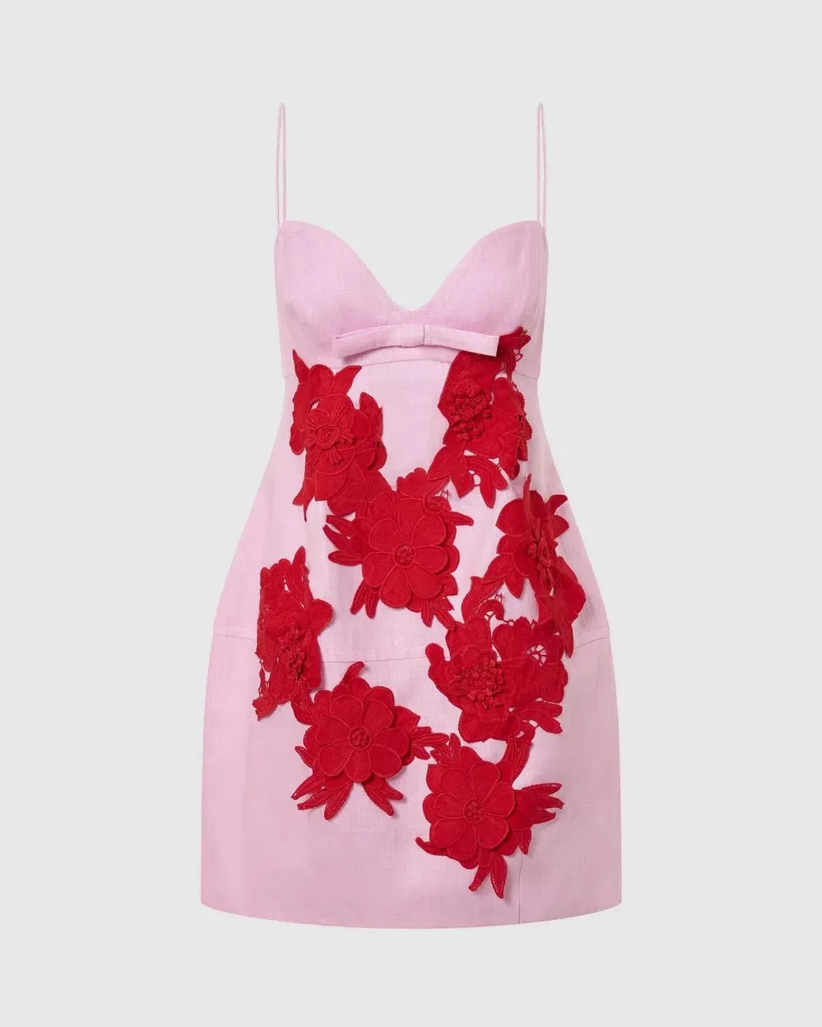 Oroton Contrast 3D Flower Mini Dress Pink Multi Size 4 - Image 4