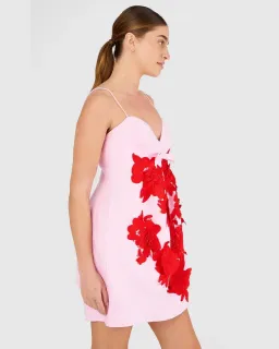 Oroton Contrast 3D Flower Mini Dress Pink Multi Size 4 for rent on The Volte - image 2