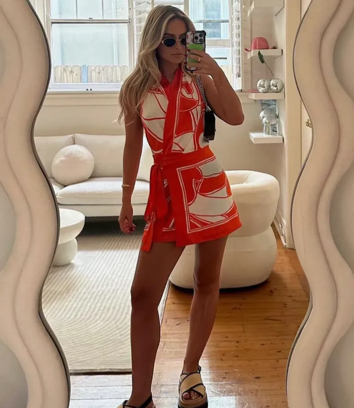 Sir the Label Ramona Wrap Halter Mini Dress Orange Print Size 0/ AU 6 - Image 3
