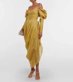 Zimmermann Sensory Drape Linen-Blend Midi Dress Green Size 10 for rent on The Volte - image 1
