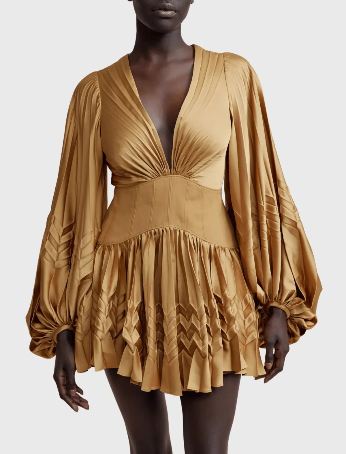 Acler Marion Flutter Sleeve Mini Dress in Caramel Size 8 - Image 2