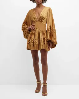 Acler Marion Flutter Sleeve Mini Dress in Caramel Size 8 for rent on The Volte - image 1