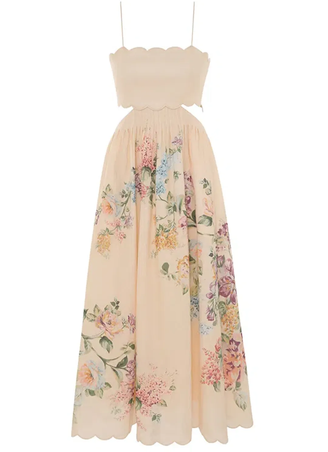 Zimmermann Halliday Scallop Midi Dress Cream Watercolour Floral Size 0 / AU 8 for rent on The Volte - main image