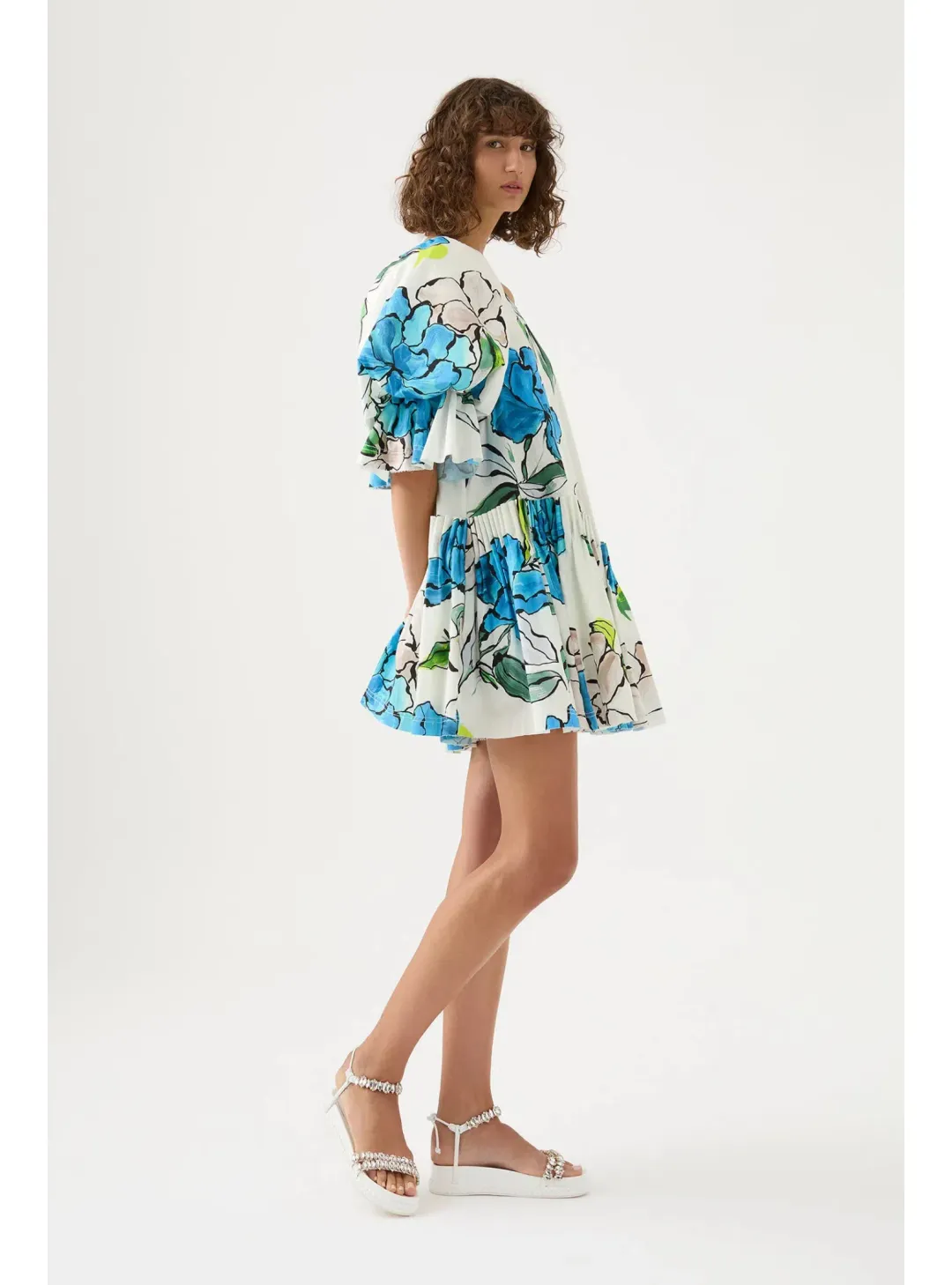 Aje Cy Off Shoulder Smock Mini Dress Cool Camelia Floral Print Size AU 8 for rent on The Volte - main image