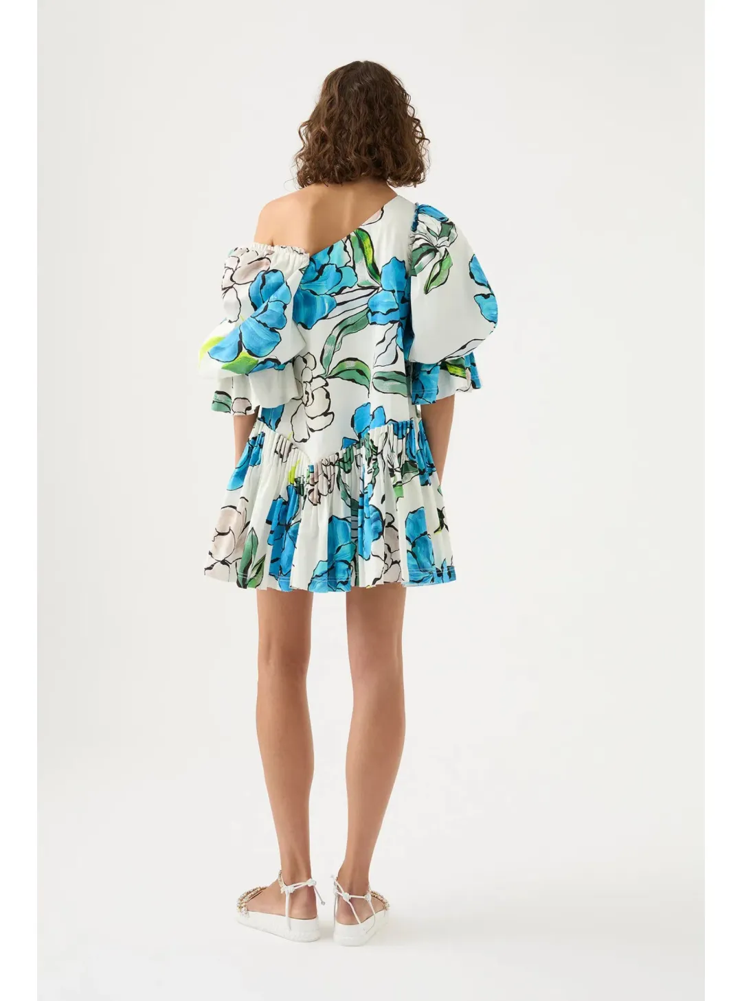 Aje Cy Off Shoulder Smock Mini Dress Cool Camelia Floral Print Size AU 8 for rent on The Volte - main image