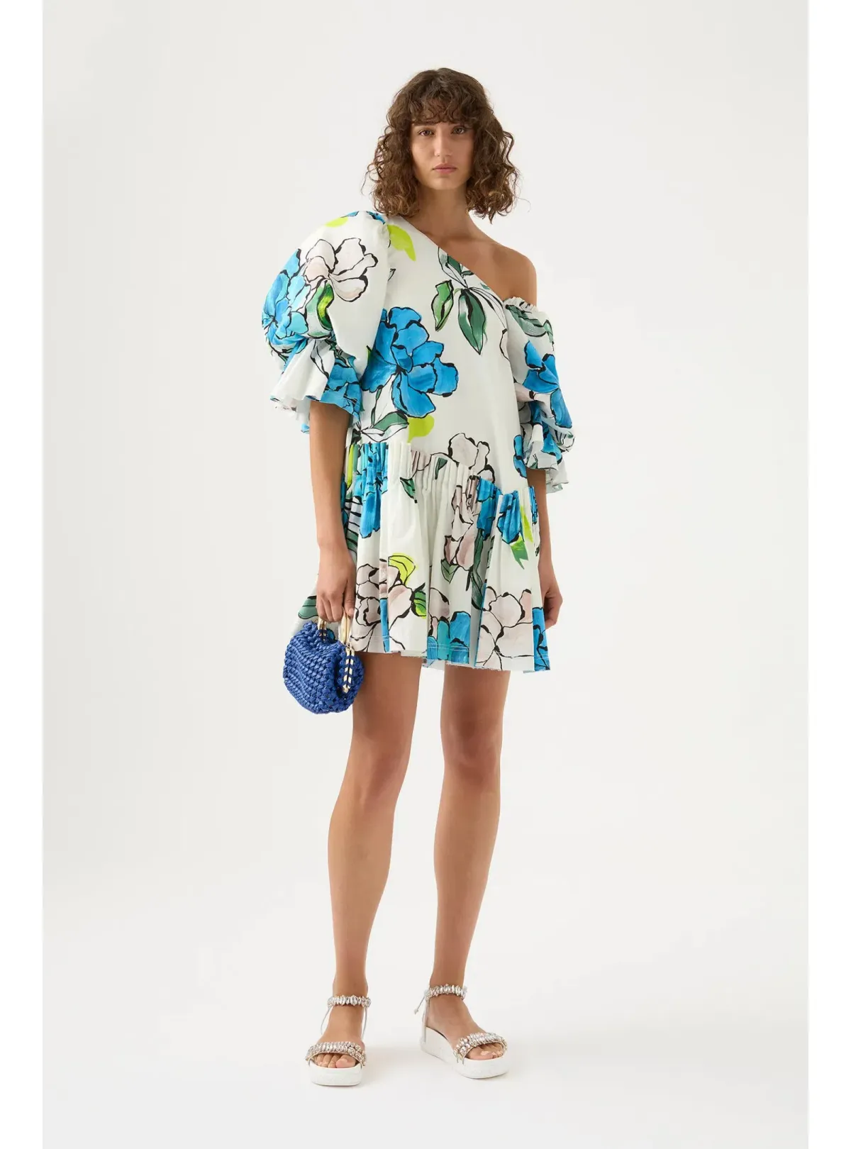 Aje Cy Off Shoulder Smock Mini Dress Cool Camelia Floral Print Size AU 8 for rent on The Volte - main image