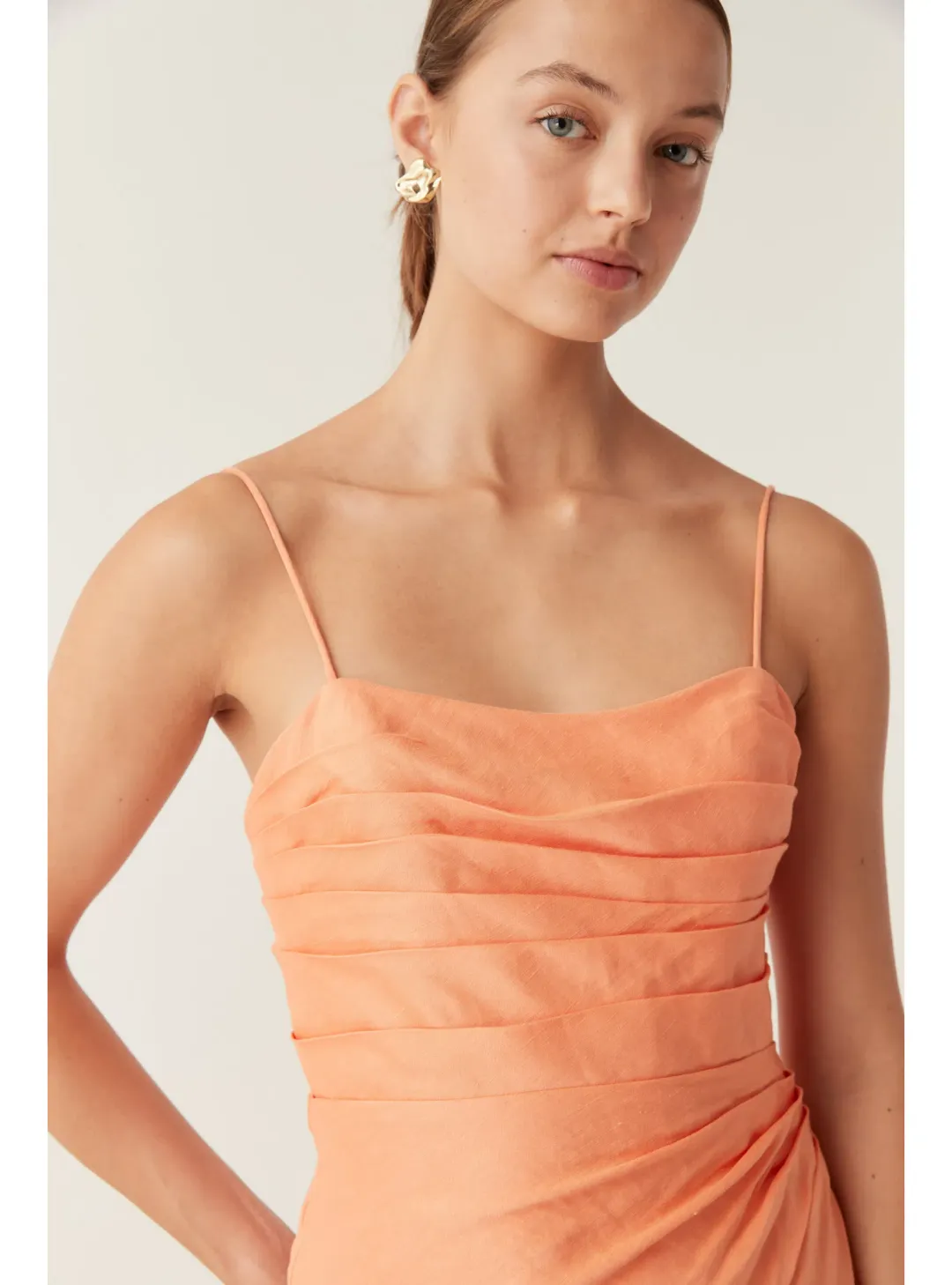Aje Clarice Draped Maxi Dress in Sunset Orange Size AU 10 for rent on The Volte - main image