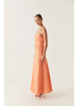 Aje Clarice Draped Maxi Dress in Sunset Orange Size AU 10 for rent on The Volte - image 3